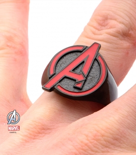 Bague Marvel inox plaqué noir symbole Avengers taille US 10