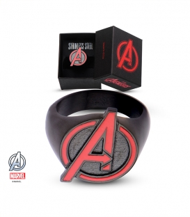 Bague Marvel inox plaqué noir symbole Avengers taille US 10