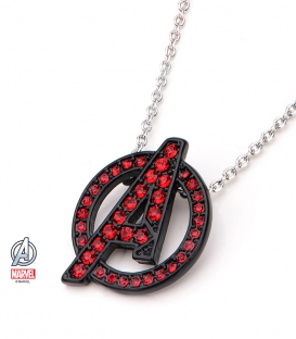 Pendentif Marvel inox noir et rouge et gemme symbole Avengers