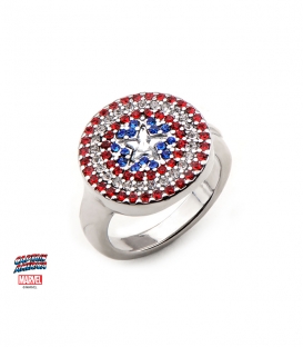 Stainless steel metal marvel ring. Captain America Shield and Gemstone Symbol US size 6