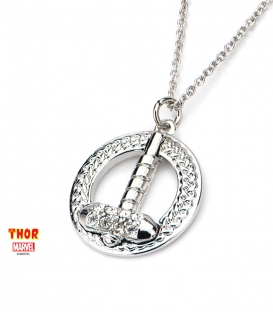 Pendentif Marvel inox et gemme claire marteau de Thor