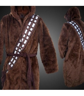 Chewbacca Star Wars Fleece Hooded Robe with Brown Sash over Shoulder to Pocke