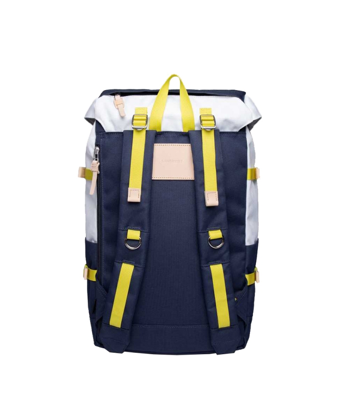 Sandqvist Harald Backpack Multi Off White Blue with Natural Leather