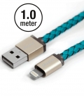 Apple MFI Cable Leather Cross Turquoise Lightning 1m