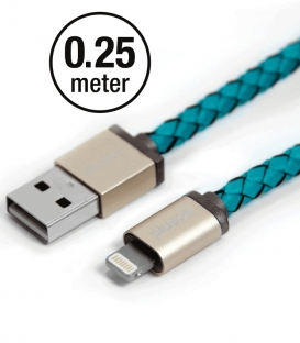 Câble Apple MFI PlusUs Lifestar cuir Cross Turquoise Lightning 0,25 mètre