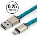Apple MFI Cable Leather Cross Turquoise Lightning 25cm