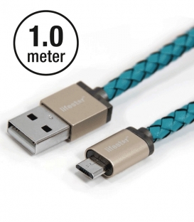 Câble Micro USB PlusUs Lifestar cuir Cross Turquoise 1 mètre