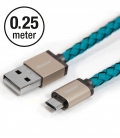 Câble Micro USB PlusUs Lifestar cuir Cross Turquoise 0.25 mètre