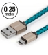 Câble Micro USB PlusUs Lifestar cuir Cross Turquoise 0.25 mètre